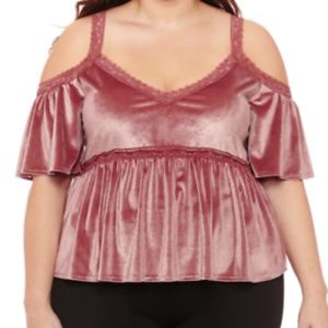EUC City Streets Cold Shoulder Velour Dusty Rose Empire Top Size 3X